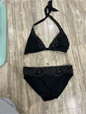 DKNY Black Halter Bikini with Eyelet Detail